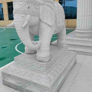 娄底 白麻花岗岩动物异形石雕-大象