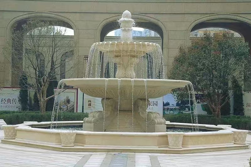 娄底 黄金麻花岗岩异型加工——户外庭院石雕流水喷泉