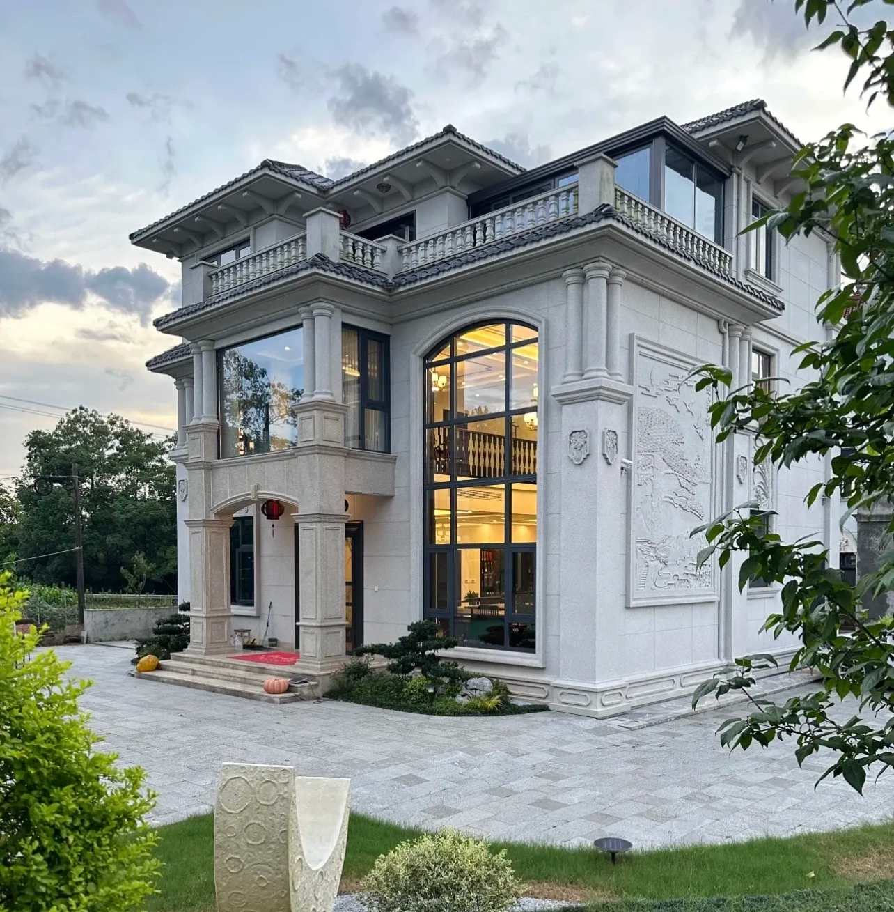 娄底 白麻花岗岩私人别墅干挂石材豪华定制