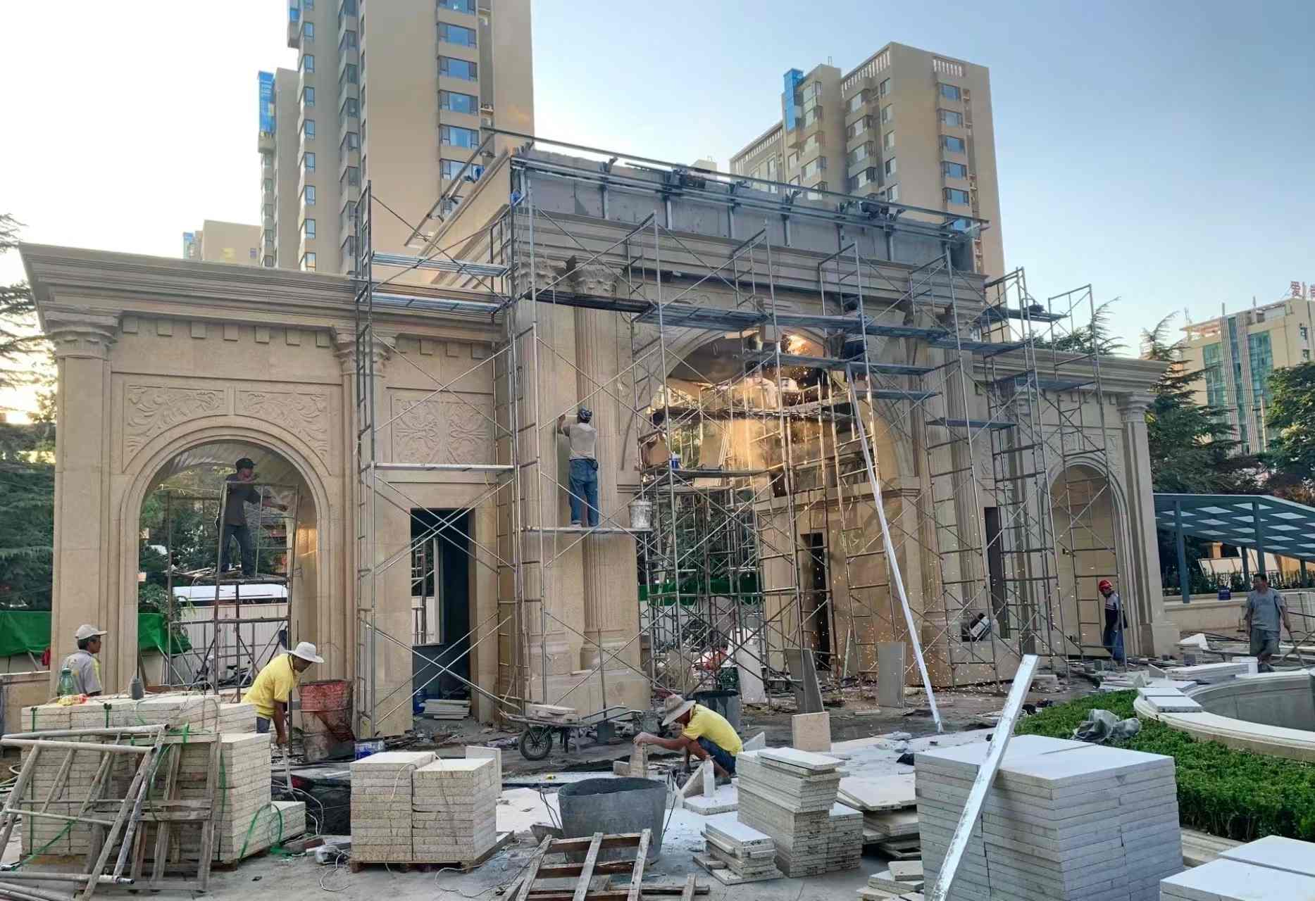 娄底 黄金麻荔枝面花岗岩小区门楼外墙干挂