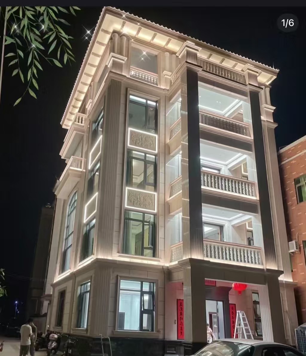 娄底 芝麻白花岗岩别墅外墙夜间效果