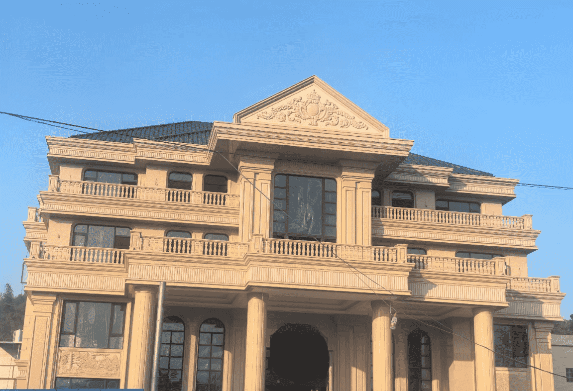 娄底黄金麻别墅外墙干挂石材效果示例